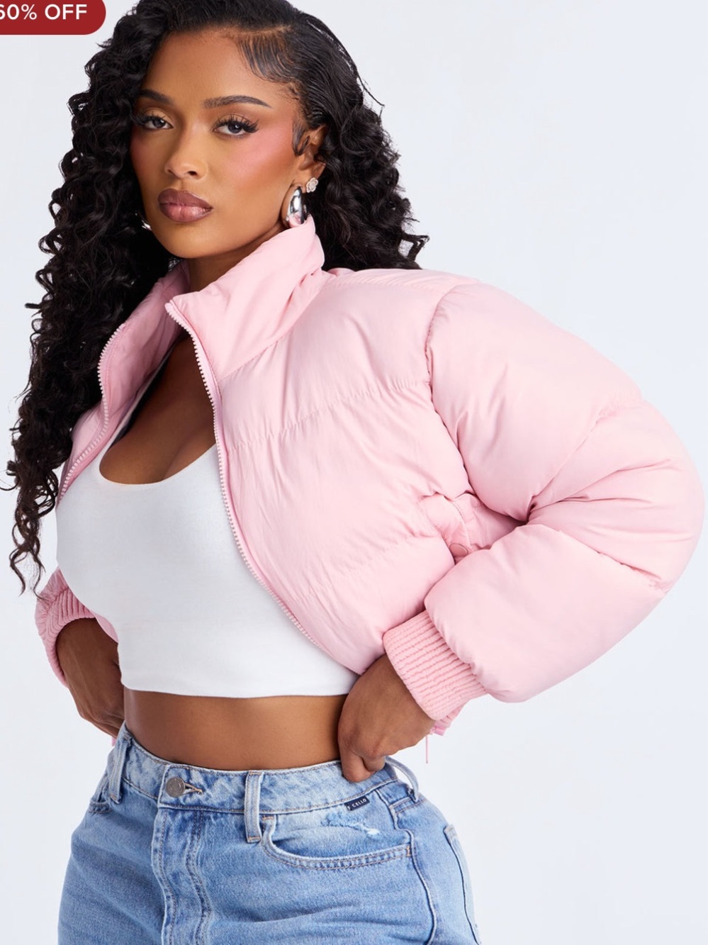 Fashion Nova Pink Cropped Puffer Jacket
